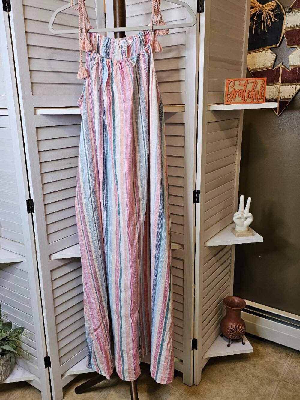 Time and Tru L (12-14) Multi-Colored, Striped, Halter/Tie, Maxi Dress, NWOT